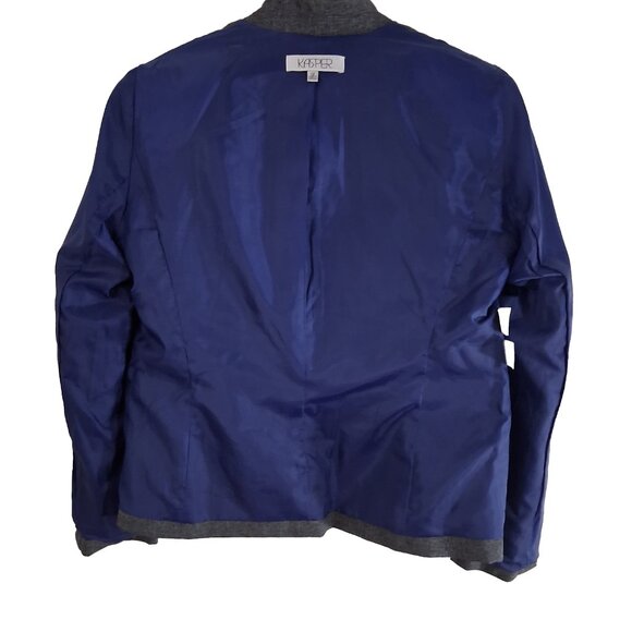 KASPER Houndstooth Blazer Zipper Pockets Size 12 Black Blue Office Classic - Picture 4 of 12